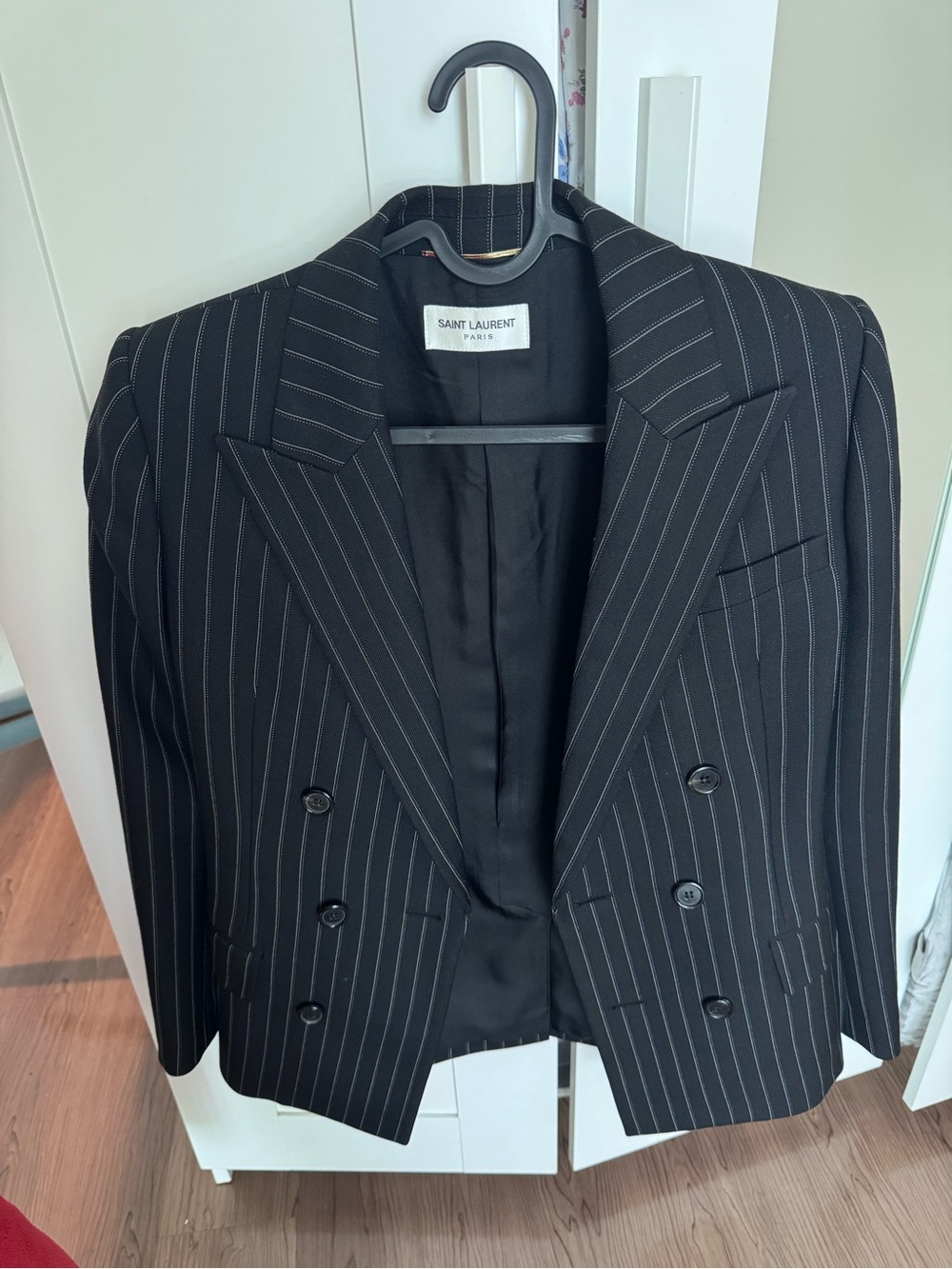 Saint Laurent Black Pinstripe Double-Breasted Blazer